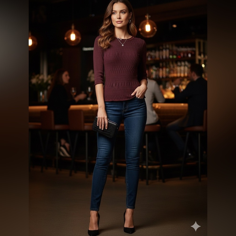 Emporio Armani Y2K Burgundy Textured Knit Top Made in Italy Size 42 /US 6